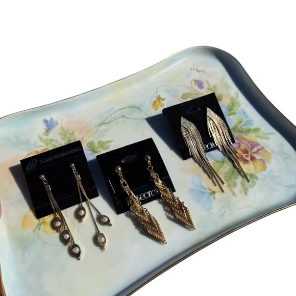 3 Pairs of 1980s Gold 3" Dangle Earrings Never Worn - Picture 3 of 15